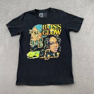 Boss And Glow Sasha Banks and Naomi T Shirt Mens Medium Black‎ WWE Authentic